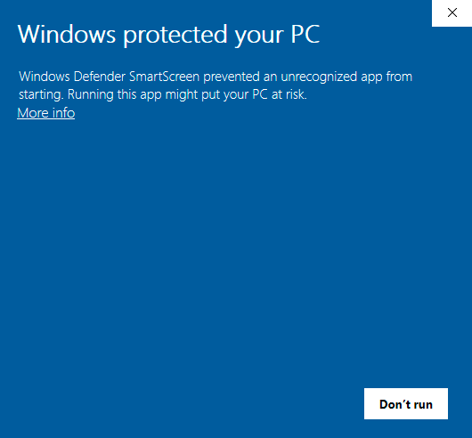 Run the app anyway prompt